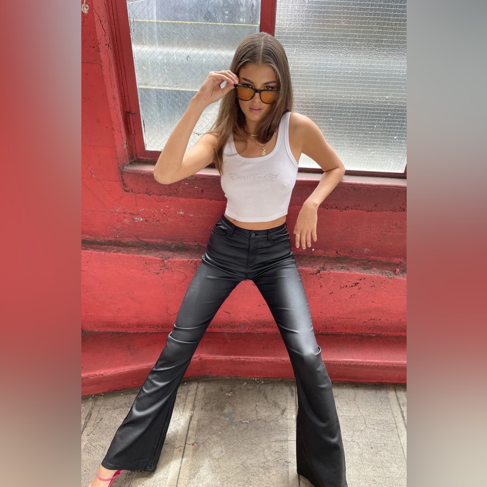 Edikted Luna Faux Leather Flare Jeans